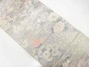 アンティーク　孔雀に牡丹・菊・桜模様織出し袋帯（材料）